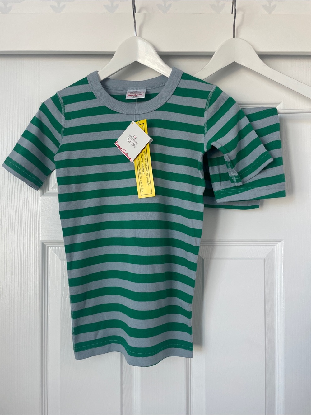 Hanna Andersson Green and Gray Striped Short Sleeve Tee